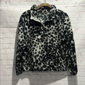 LOFT Black and‎ Gray Cheetah Print Teddy Jacket Pullover Fleece Woman’s XSP